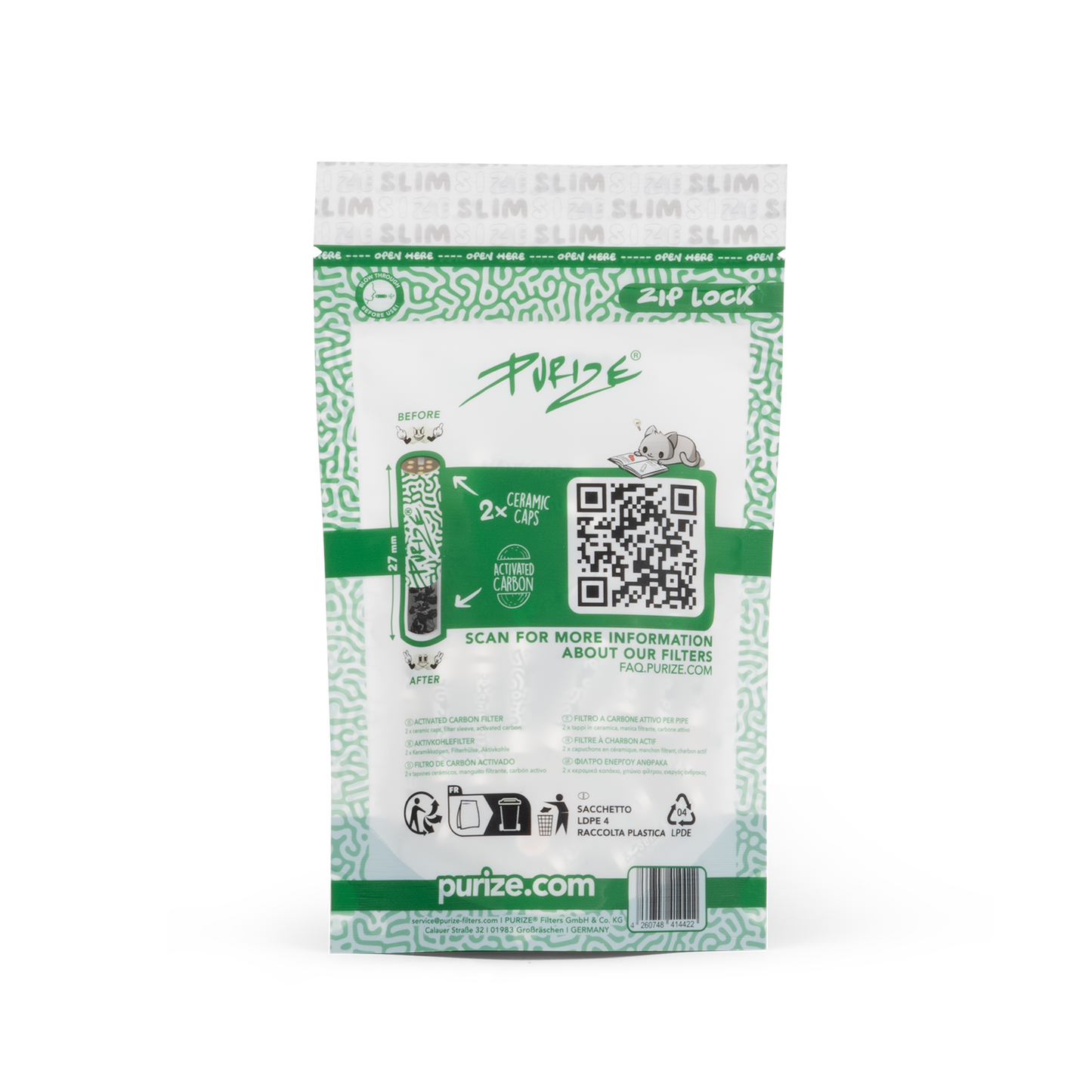 PURIZE® Slim Size Aktivkohlefilter 6mm 10x (50stk)