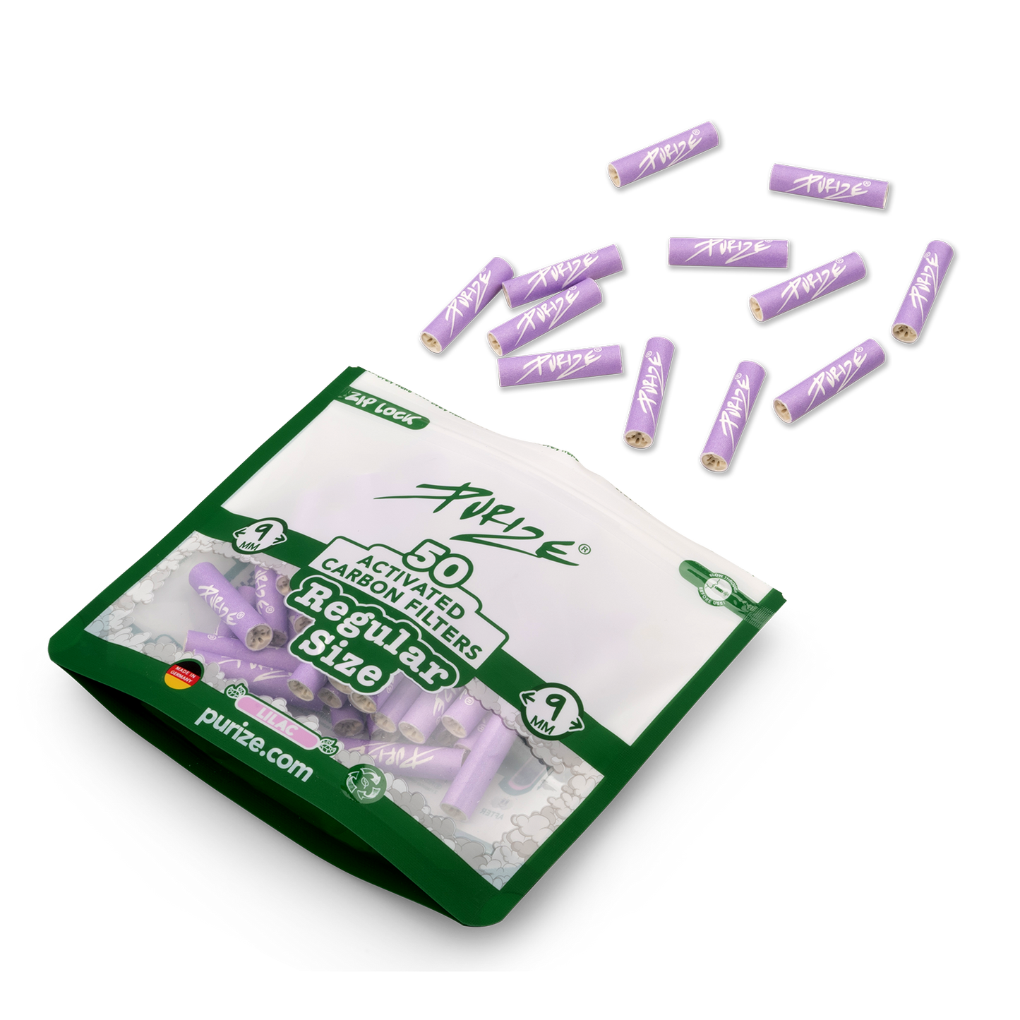 PURIZE® Regular Size Aktivkohlefilter 9mm 8x (50stk)
