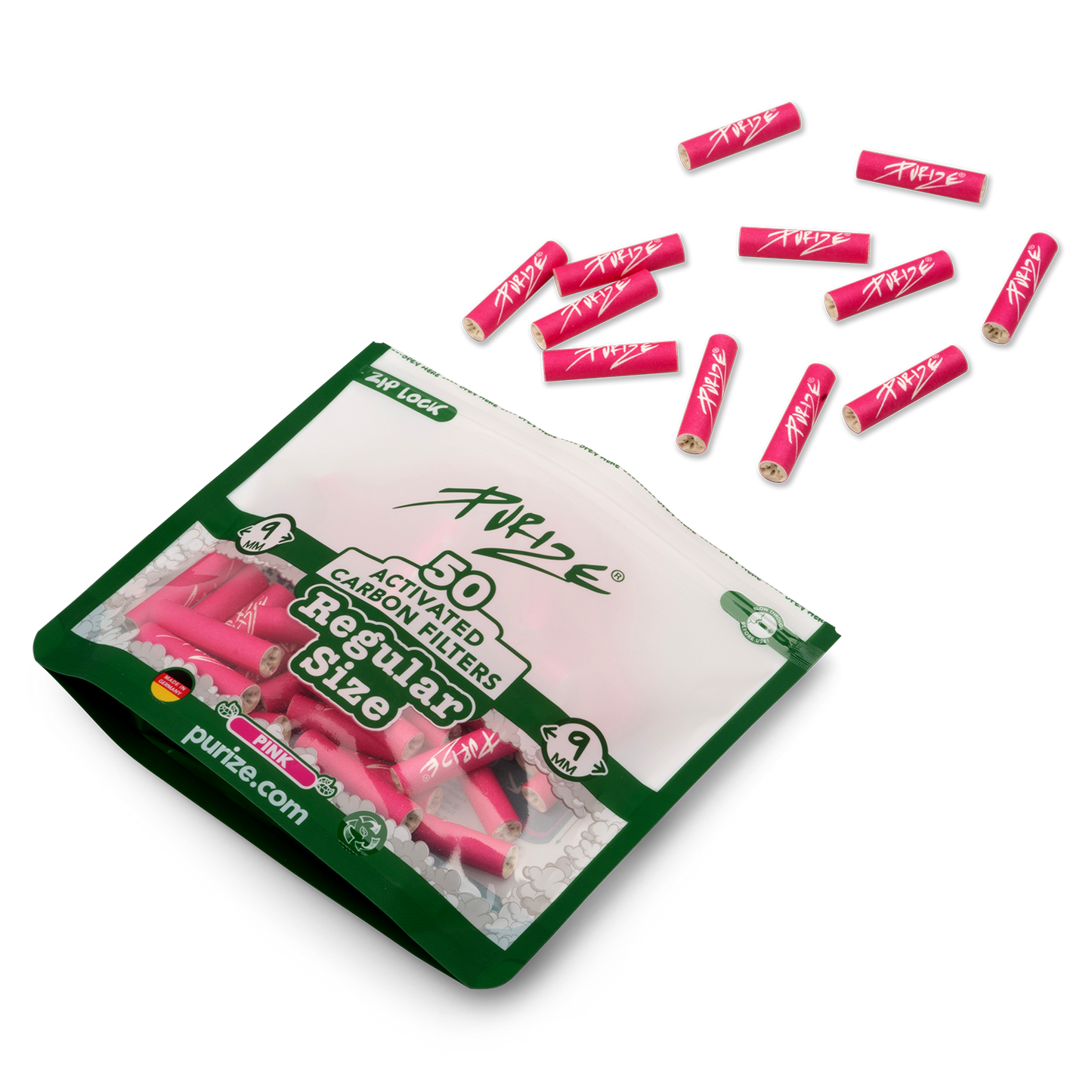 PURIZE® Regular Size Aktivkohlefilter 9mm 8x (50stk)