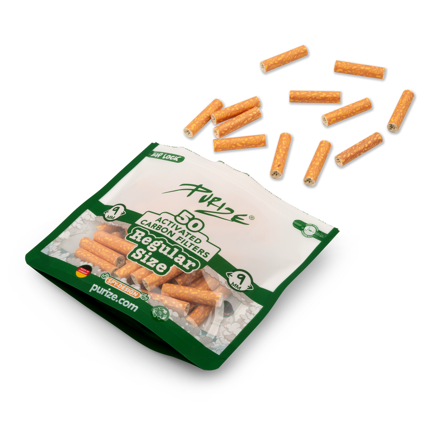 PURIZE® Regular Size Aktivkohlefilter 9mm 8x (50stk)