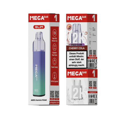 MEGABAR SLIM 12K Starter Kit Cherry Cola - Akku Aurora Violet
