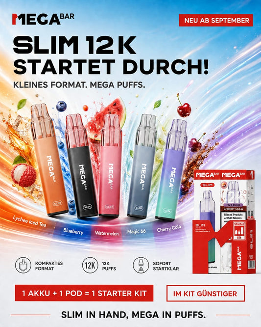 MEGABAR SLIM 12K Starter Kit - alle 5 Sorten und Farben