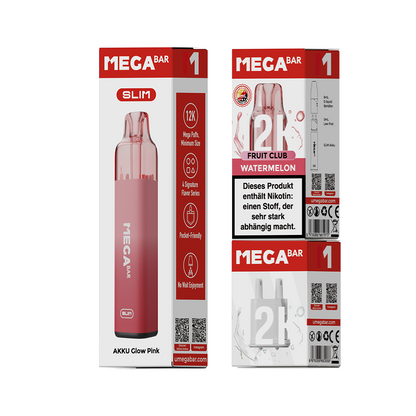MEGABAR SLIM 12K Starter Kit Watermelon - Akku Glow Pink