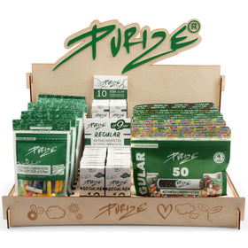PURIZE® Holz-Display S bestückt mit Aktivkohlefiltern und Papers