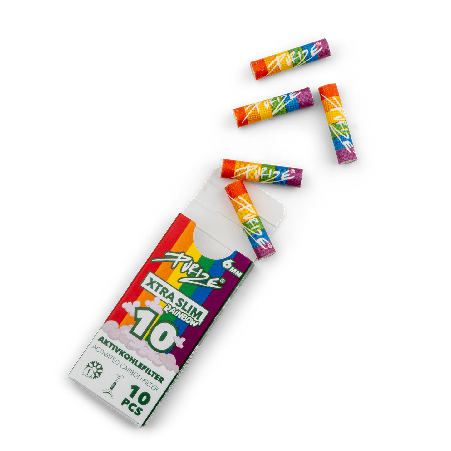 PURIZE® XTRA Slim Size Aktivkohlefilter 10er Rainbow 20x